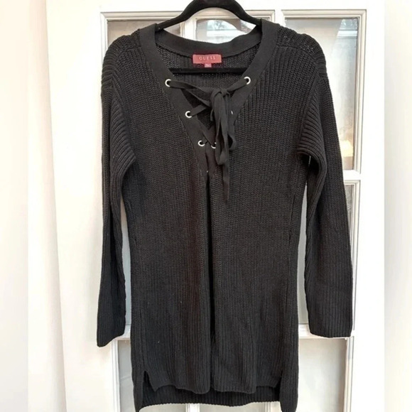 Guess Y2K Guess Los Angeles | Black Crochet Lace Up Sweater Size Medium M - Picture 1 of 7